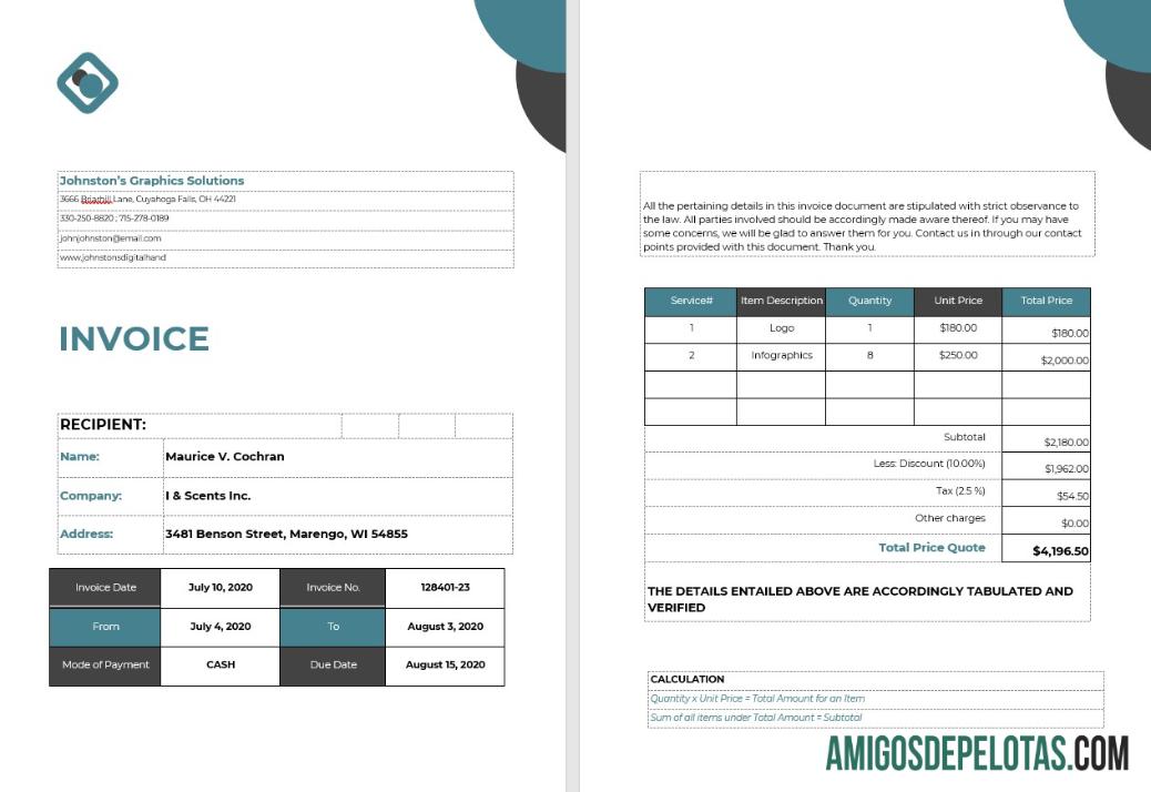 em branco Modelo de fatura para autônomo